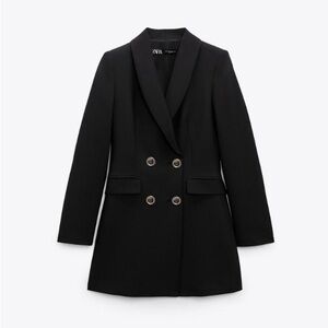NWT ZARA Double Breasted long Black Blazer